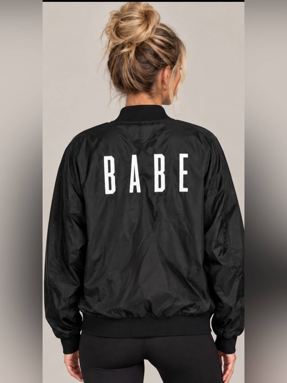 Babe Bomber Jacket Women size XL Black Light Weight Thin Windbreaker Top